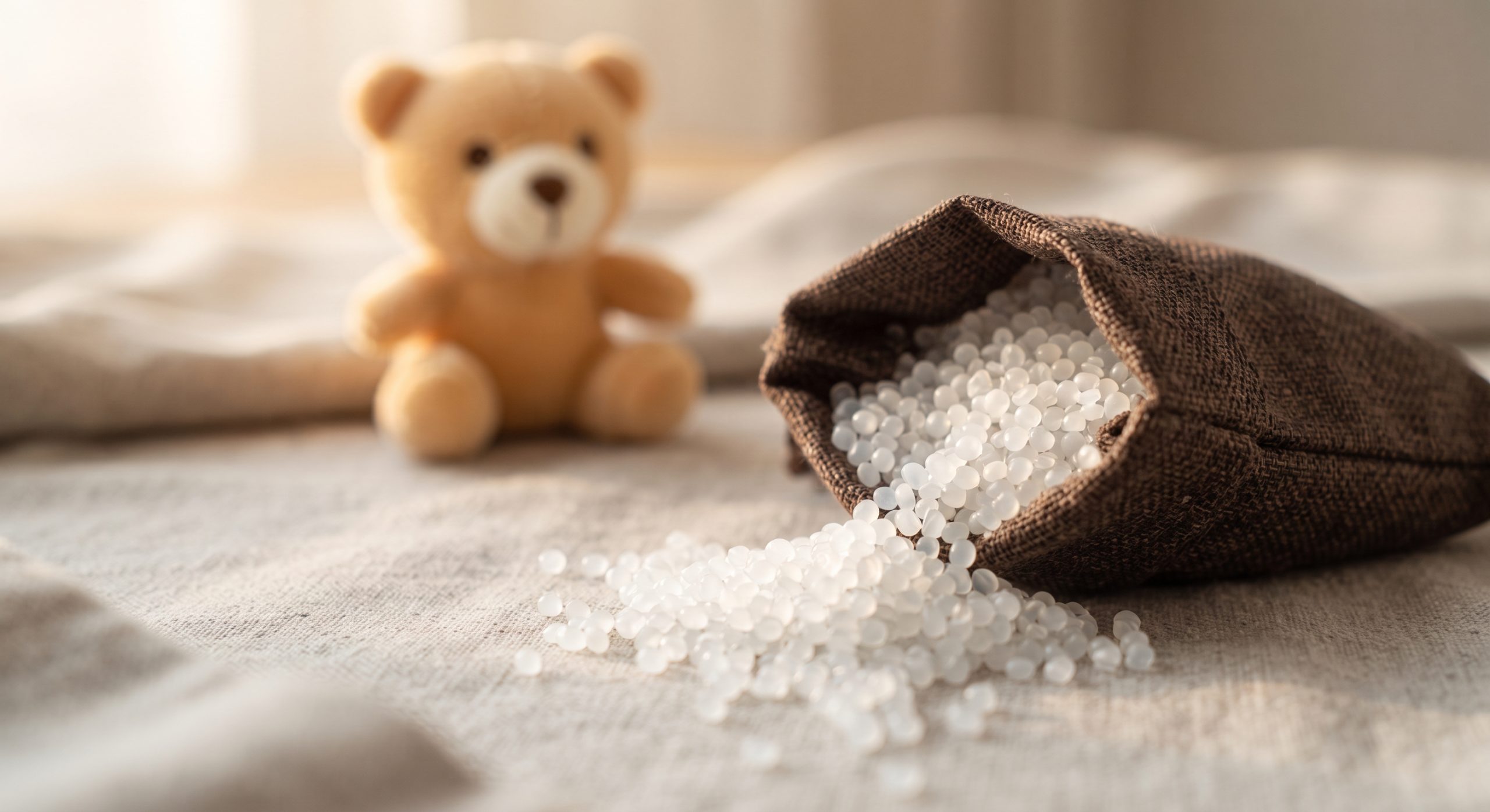 Kunststoffgranulat für die Füllung von sitzenden Plüschtieren und Maskottchen